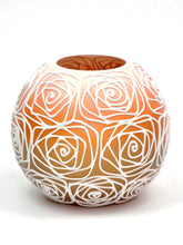 Load image into Gallery viewer, Handpainted Glass Vase for Flowers | Painted Orange Art Glass Round Vase | Interior Design Home Room Decor | Table vase 6 inch
