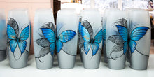Load image into Gallery viewer, Blue butterfly floor Vase |  Large Handpainted Glass Vase for Flowers | Room Decor | Floor Vase 16 inch
