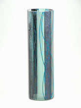 Load image into Gallery viewer, Handmade decorated vase | Blue Glass vase for flowers | Cylinder Vase | Interior Design | Home Decor | Large Floor Vase 16 inch
