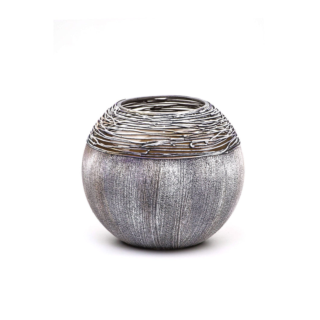 Art Decorated Gray Glass Vase for Flowers | Painted Art Glass Round Vase | Interior Design Home Room Decor | Table vase 6 inch