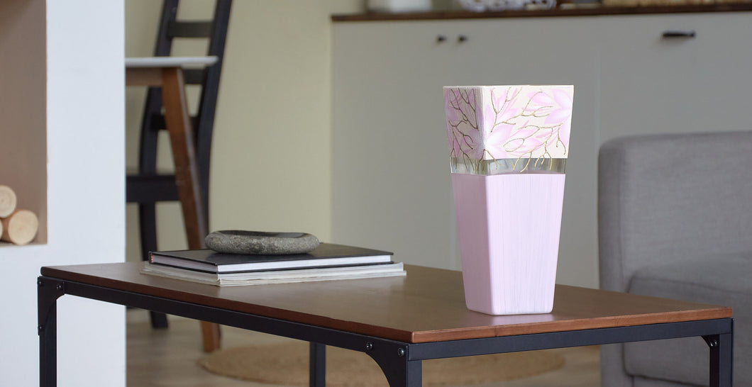 Glass Vase | Trapeze vase | Art Decorated Glass Vase for flowers | Table vase 10 inch | Interior Design | Home Decor