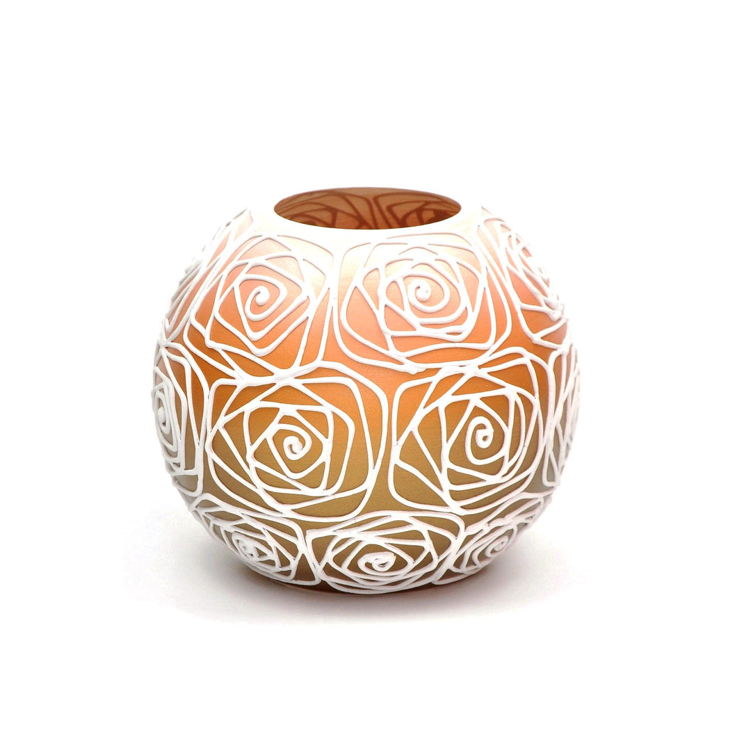 Handpainted Glass Vase for Flowers | Painted Orange Art Glass Round Vase | Interior Design Home Room Decor | Table vase 6 inch