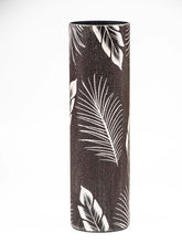 Load image into Gallery viewer, Tropical leaves decorated vase | Glass vase for flowers | Cylinder Vase | Interior Design | Home Decor | Large Floor Vase 16 inch
