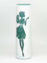 Load image into Gallery viewer, Fashion girl | Art decorated glass vase | Glass vase for flowers | Cylinder Vase | Interior Design | Home Decor | Large Floor Vase 16 inch
